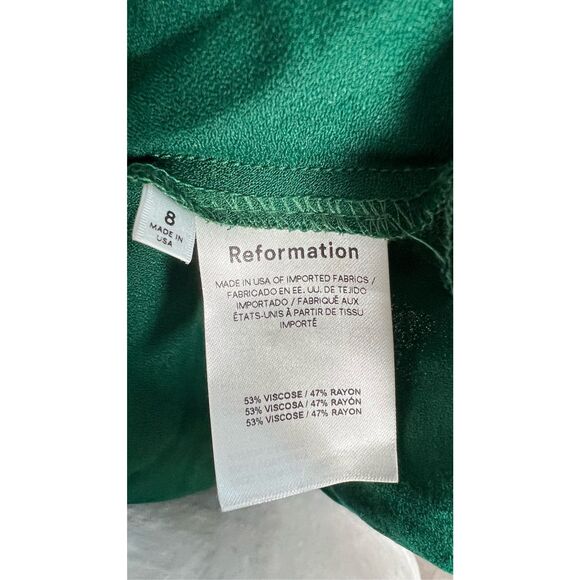Reformation Women's Smocked Ruffle Square-Neck Midi Mica Dress In Emerald Size 8 - Picture 6 of 9